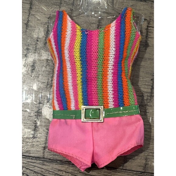 Vintage Barbie Francie TNT Swimsuit #1170 Pink Stripe Green Belt 1960s - Picture 1 of 5